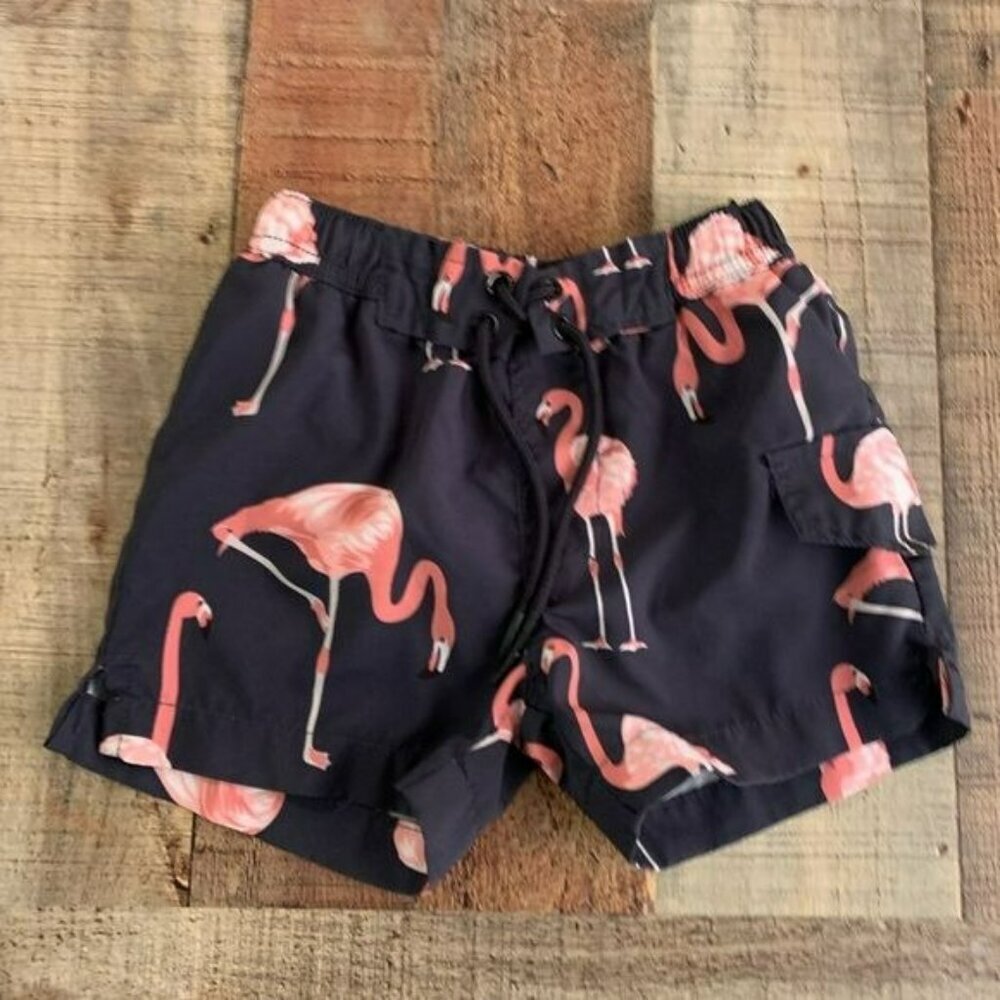 Classic club boys navy blue and pink flamingo swim trunks - 2/3